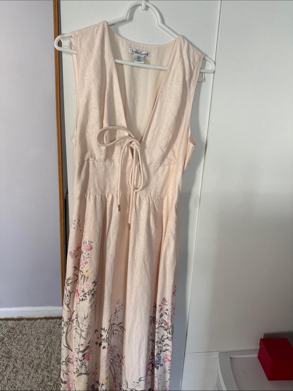 Christian Lacroix Pale Pink Floral Tie-Front Maxi Dress